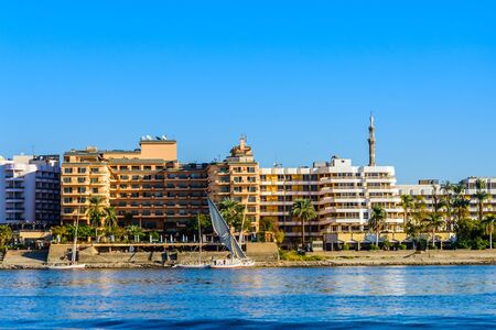 Feluccas near the bank of Nile river in Luxor, Egypt.の写真素材