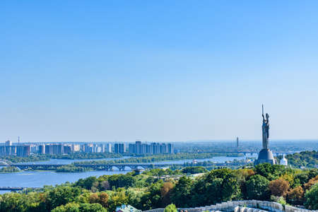 View on a river Dnieper and monument of Mother Motherland in Kiev, Ukraineの写真素材