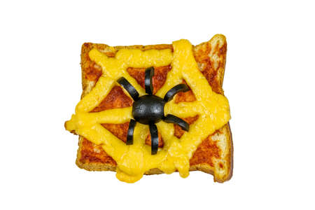 Sandwiches with spider and spider web isolated on white background. Halloween celebration conceptの写真素材