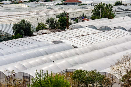 Many greenhouses in town. Antalya province, Turkeyの写真素材