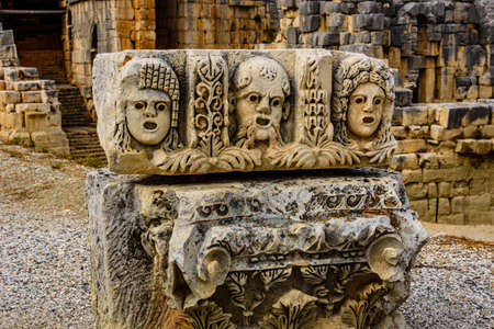 Stone faces bas relief at Myra ancient city. Demre, Turkeyの写真素材