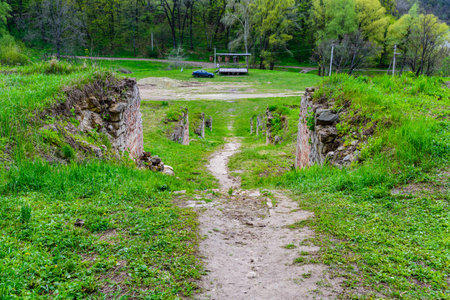 View at abandoned agricultural terraces now called singing terraces near village Gorodne. Kharkiv...