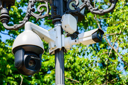 Security camera on pole in the street