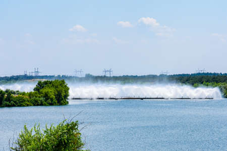 Cooling system of Zaporizhzhia Nuclear Power Station near city Enerhodar, Ukraineの写真素材