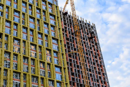Insulation of new residential building with basalt woolの写真素材