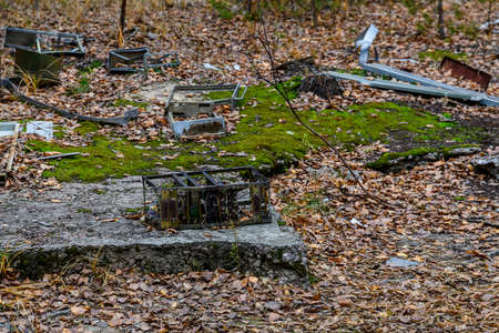 Old broken electrical components on ground at Chernobyl Exclusion Zone, Ukraineの写真素材
