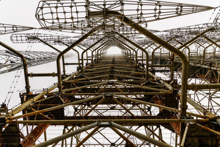 Radar System Duga at Chernobyl Exclusion Zone, Ukraine. Abandoned soviet antenna complexの写真素材