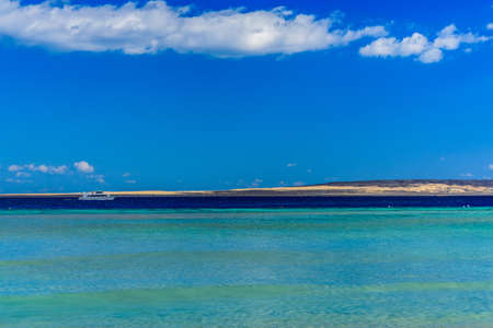 White yacht in Red sea not far from Hurghada city, Egyptの写真素材