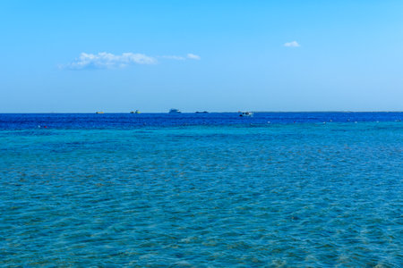 White yachts in Red sea not far from Hurghada city, Egyptの写真素材