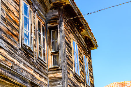 Residential building in old town of Nessebar, Bulgariaの写真素材