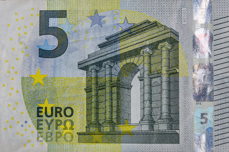 Closeup of european union five euro banknote