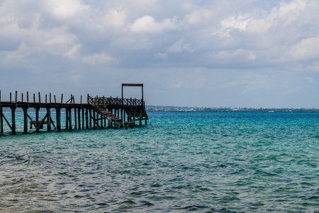 Old wooden pier at Prison island. Zanzibar, Tanzaniaの写真素材