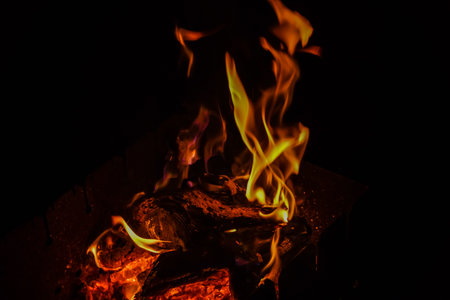 Flame of fire on a black backgroundの写真素材