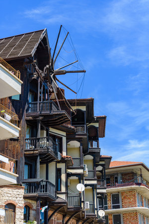 Residential building in old town of Nessebar, Bulgariaの写真素材