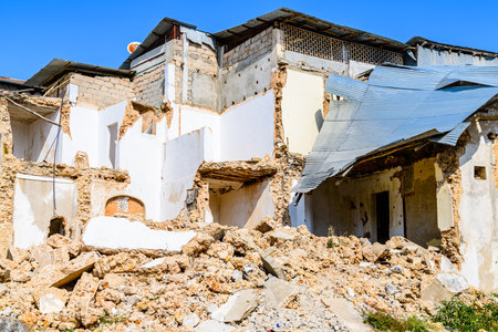 Destroyed residential building at Stone Town. Ruins of house. Zanzibar, Tanzaniaの写真素材