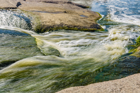 View on Tokovsky waterfalls and rapids on Kamianka river. Dnipropetrovsk region, Ukraineの写真素材