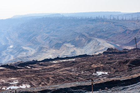 View on iron ore quarry in dust hazeの写真素材