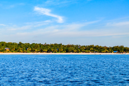 View of beach and hotels in Nungwi village, Zanzibar, Tanzaniaの写真素材