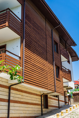 Residential building in old town of Nessebar, Bulgariaの写真素材