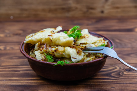 Varenyky with mashed potatoes. Dish of Ukrainian cuisineの写真素材
