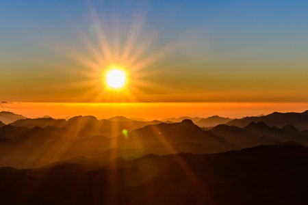 Sunrise at Mount Sinai. Sinai peninsula, Egyptの写真素材