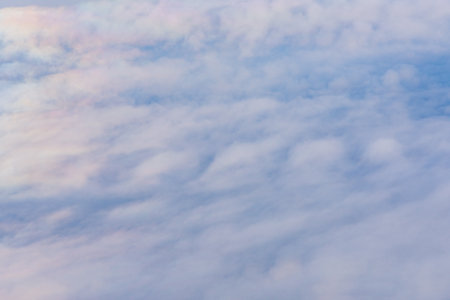 View on white clouds from airplane windowの写真素材