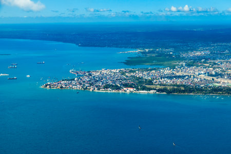 Aerial view of Zanzibar city, capital of Zanzibar island (Unguja), Tanzaniaの写真素材