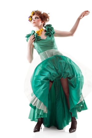 Beauty woman in old fashioned dressの写真素材
