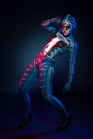 Creative body art. Mystical surreal alien woman.の写真素材