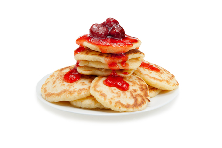 Stack of pancakes. Isolated at white background.の写真素材
