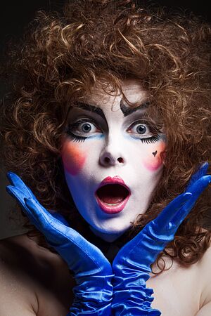 Woman mime with theatrical makeup. Close-up shotの写真素材