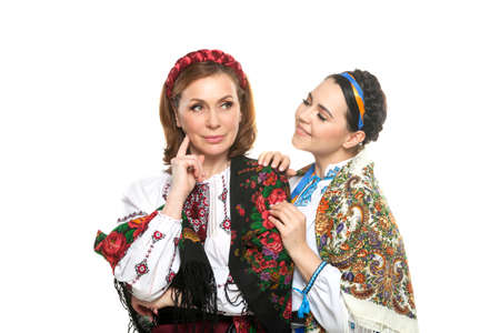 Portrait of adult woman in traditional ukrainian styleの写真素材