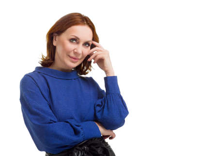 Confident employee business woman 50s, isolated on white background studio portrait. Achievement career wealth concept.の写真素材