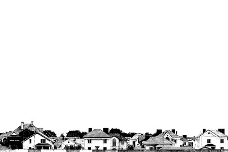 Row of new townhouses on the background of blue sky.の写真素材
