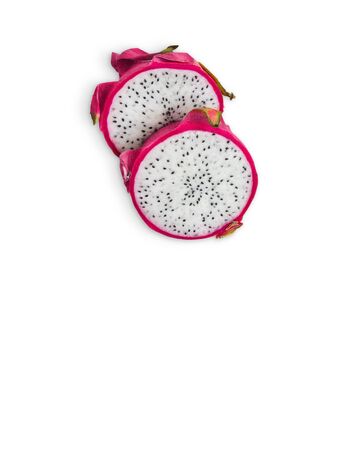 Close-up view of fresh Thailand dragon fruit isolated on white background.の写真素材