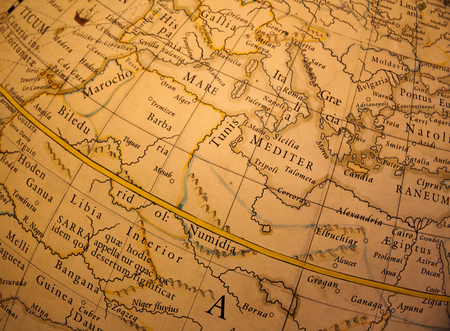 Part of the old medieval map of the Europe on the globeの写真素材