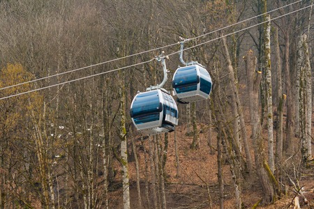 SOCHI, RUSSIA, MAR 14, 2014: Mountain lift to the ski resort Rosa Khutor in Krasnaya Polyana  popular center of skiing and snowboard, venue for the 2014 winter のeditorial素材