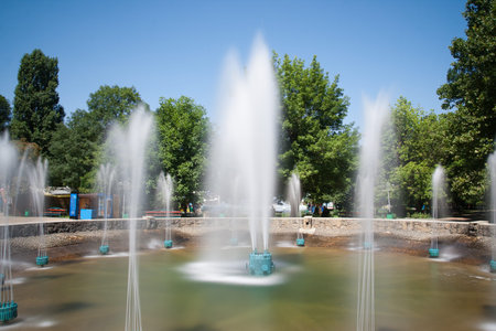 Fountain is in a city park. Russia. Blurred Motionの写真素材