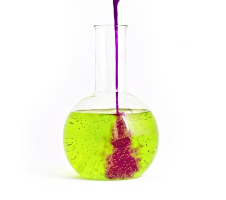 Chemical reaction with the dye reagent, a thick stream.の写真素材