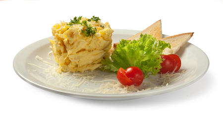 omelette with cheese. isolated on white with clippig path. low angle viewの写真素材