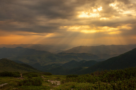 Sunset in mountains. Summer colorの写真素材