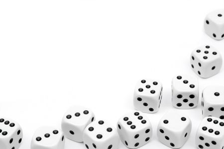 White dices thrown on pure white backgroundの写真素材