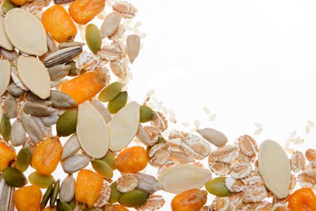 Seed and cereals isolated on white backgroundの写真素材