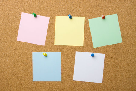Corkboard with five blank notes, add your own text