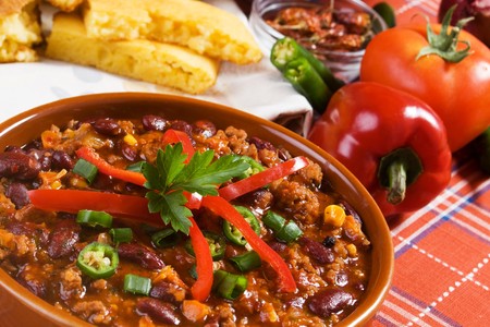 Traditional mexican chili beans with ground beefの写真素材