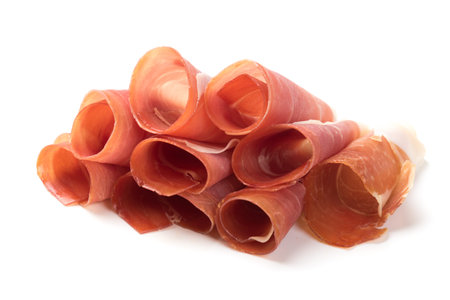 Slices of cured ham similar to italian prosciutto or spanish jamon ibericoの写真素材