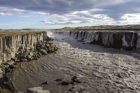 View of the waterfall Selfoss in Icelandの写真素材