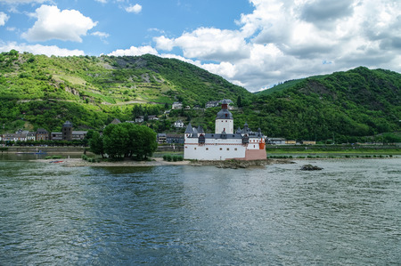 Medieval castle Burg Pfalzgrafenstein  at Rhine river valley, near Kaub, Germanyのeditorial素材