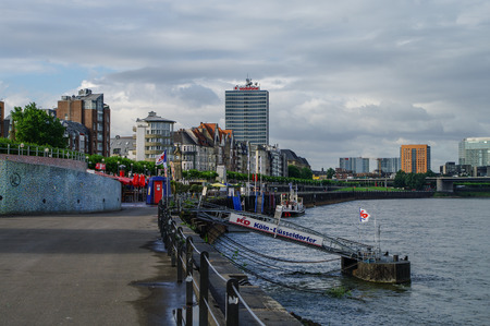 Dusseldorf, Germany - 8 july 2011: Embankment of Rhine river in Dusseldorf historic center.のeditorial素材