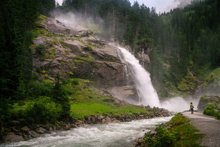 Krimmler (Krimml) waterfall. Highest fall in Austria (Tirol) - Alps beautiful mountain, Hohe Tauern national parkの写真素材